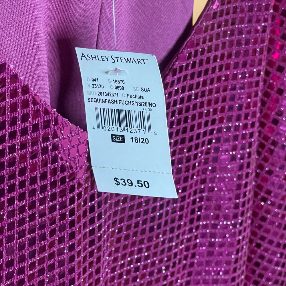 #514-Ashley Stewart Sequin Fuchsia Top. Brand New. - Picture 4 of 12
